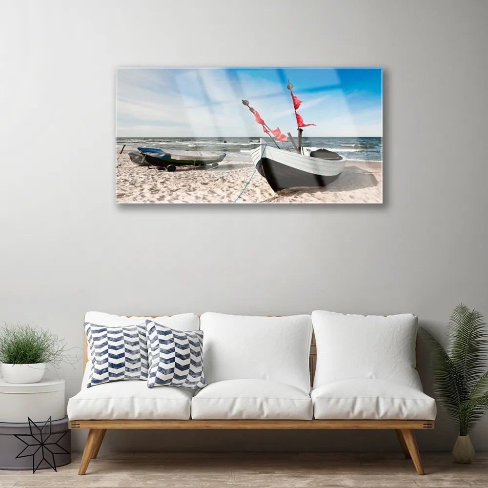 Skleneny obraz Loďka pláž príroda 120x60 cm