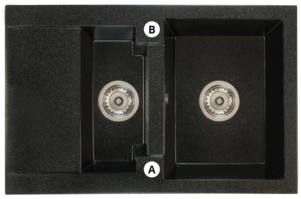 Kuchynský drez Dortuna (čierna + textúra) (s 2 otvormi pre batériu) (L). Vlastná spoľahlivá doprava až k Vám domov. 1066314