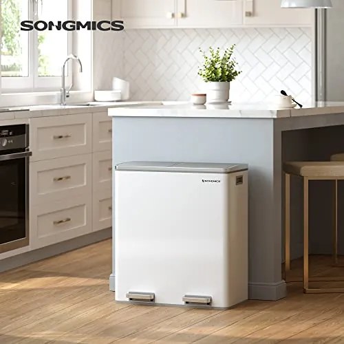 SONGMICS dvojitý kôš, kovový kôš na triedený odpad s 15 vreckami, 2 x 30 l, bielo-šedá