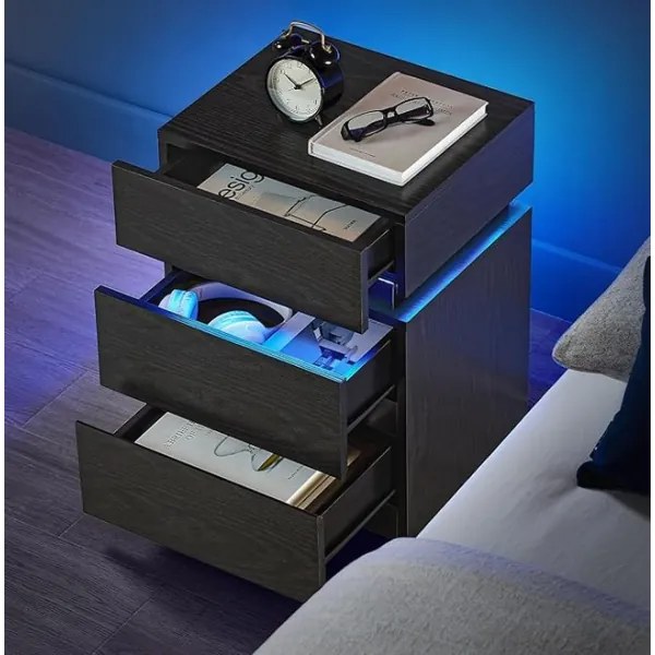 Nočný stolík SMARTIE s podsvietením – čierny