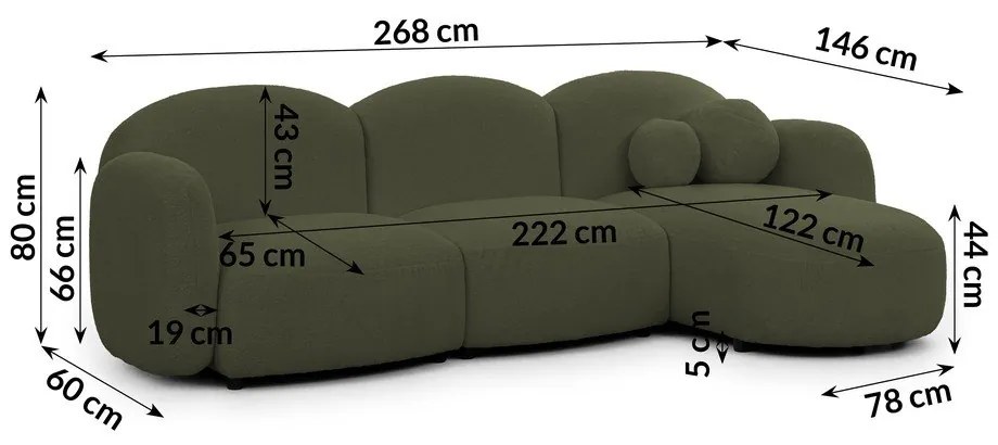 Zelená rohová pohovka z textílie buklé (pravý roh/s leňoškou) Orbit – Ropez