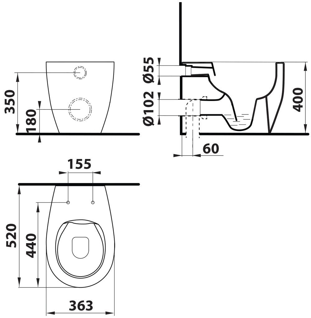 Isvea Isvea, SENTIMENTI WC misa stojaca, Rimless, 36x55cm spodný/zadný odpad, biela, 10SM10004SV