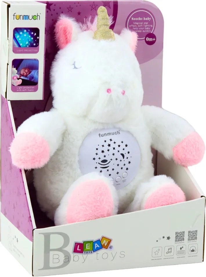 LEAN Toys Plyšový jednorožec spiaci plyšový zvuk projektora