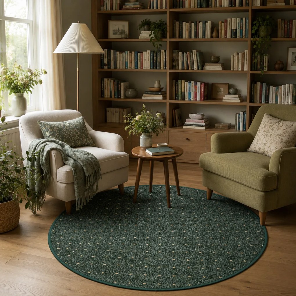 Condor Carpets, Kusový koberec Udinese zelený kruh, 400x400 (priemer) kruh, zelená, chodba / predsieň
