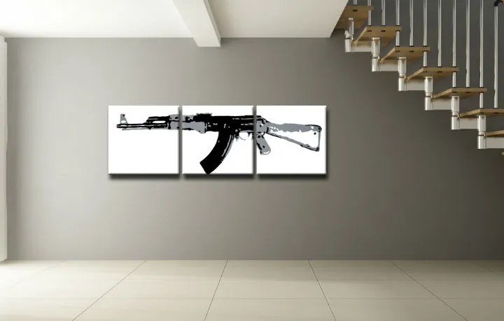 Ručne maľovaný POP Art obraz Kalashnikov 3 dielny ka