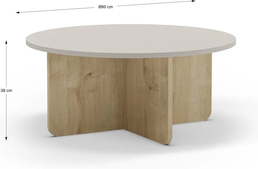 Krémovobiely/v prírodnej farbe okrúhly konferenčný stolík v dekore duba ø 80 cm Hillary – Marckeric