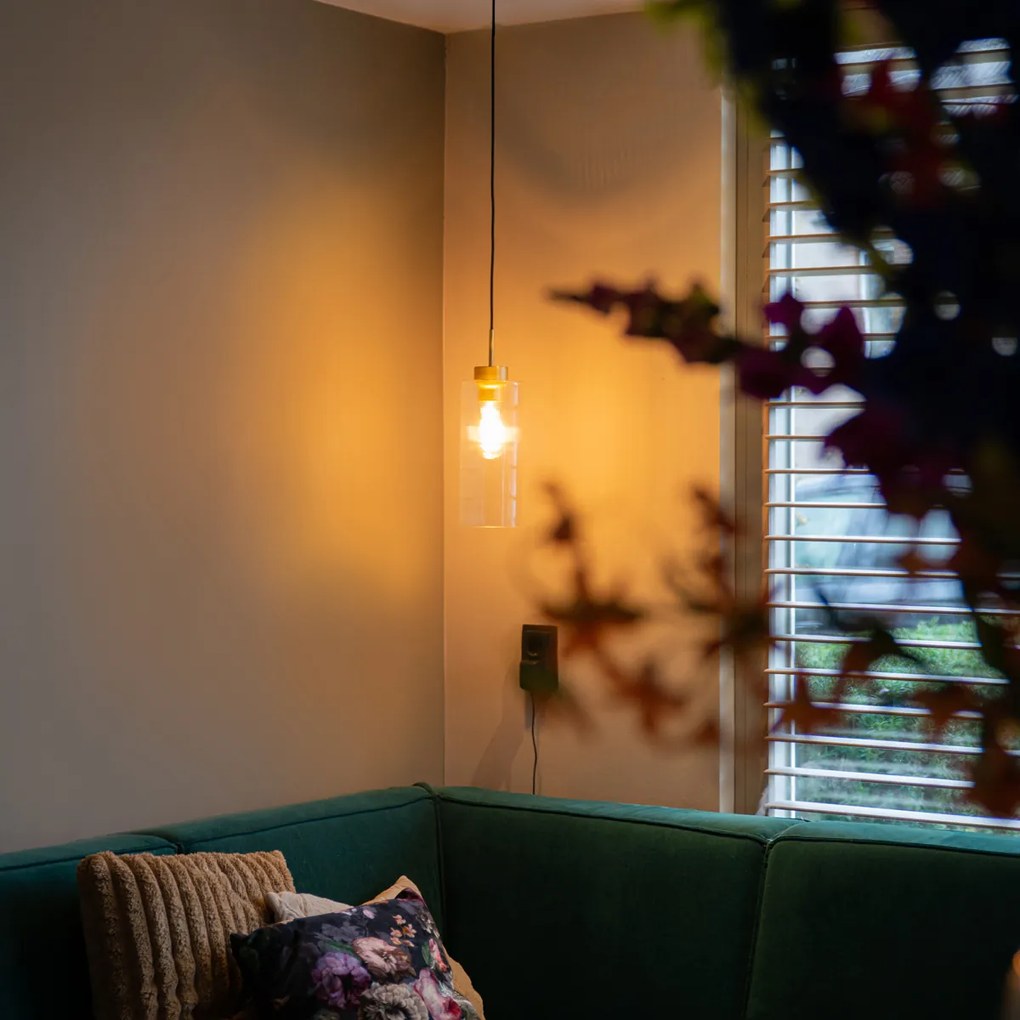 Art Deco závesné svietidlo zlaté so sklom - Laura