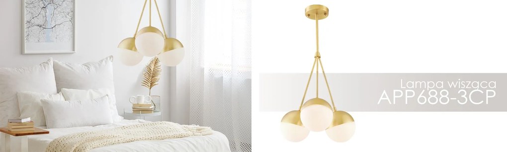 Toolight - Závesné svietidlo 3xE27 z mliečneho skla APP688-3CP, biela-zlatá, OSW-05366