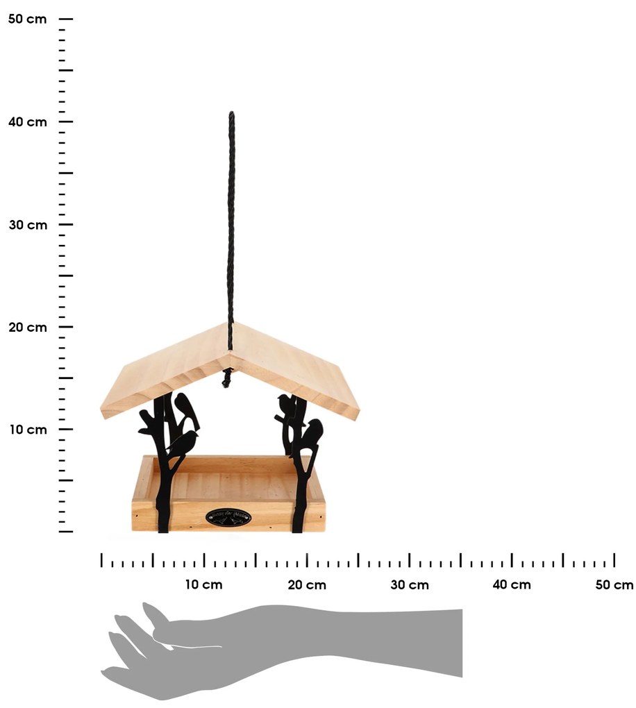 Závesné kŕmidlo pre vtáky Rhi, 18x24,5x24,5 cm, drevo/kov, hnedá
