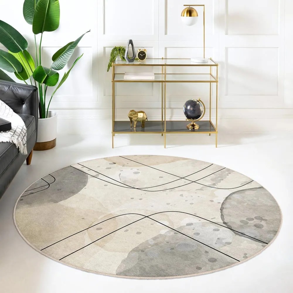 Béžový prateľný okrúhly koberec ø 120 cm Simple Lines – Mila Home