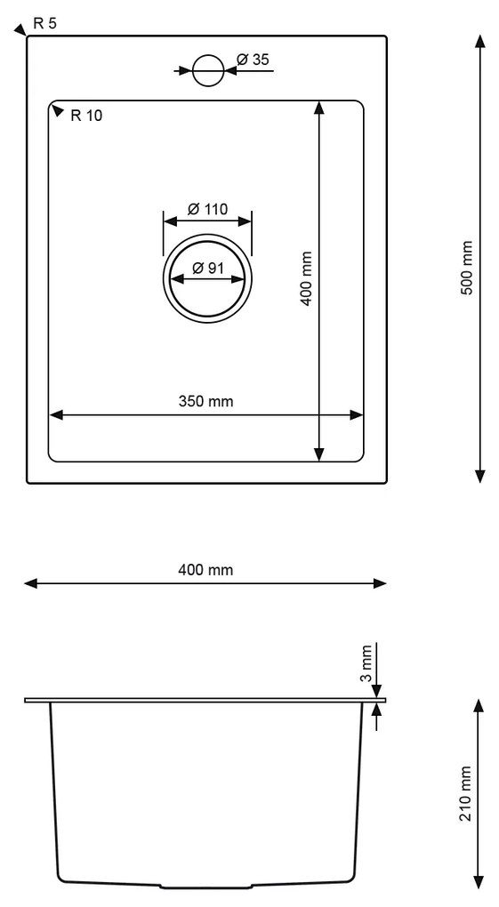 Erga HD, 1-komorový oceľový drez 400x500x210 mm, oceľová, ERG-MLS-HD4050