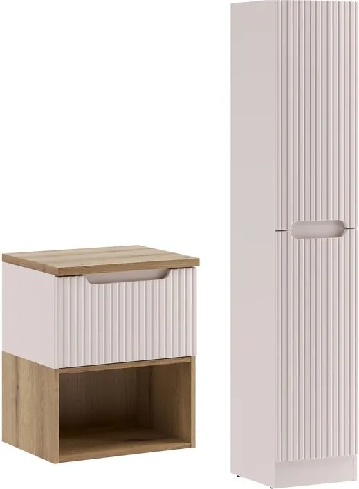 Kúpeľňová zostava Nova Cashmere I s doskou, regálom a skrinkami 50 cm kašmírová/dub coast evoke