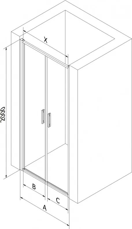 Mexen Exo, dvojkrídlové sprchové dvere 70x200 cm, 6mm číre sklo, chrómový profil, 814-070-000-01-00