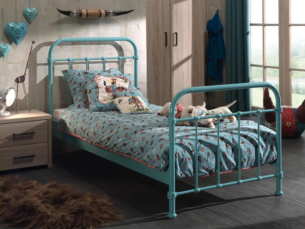 Kovová detská posteľ New York 90 cm tyrkysová