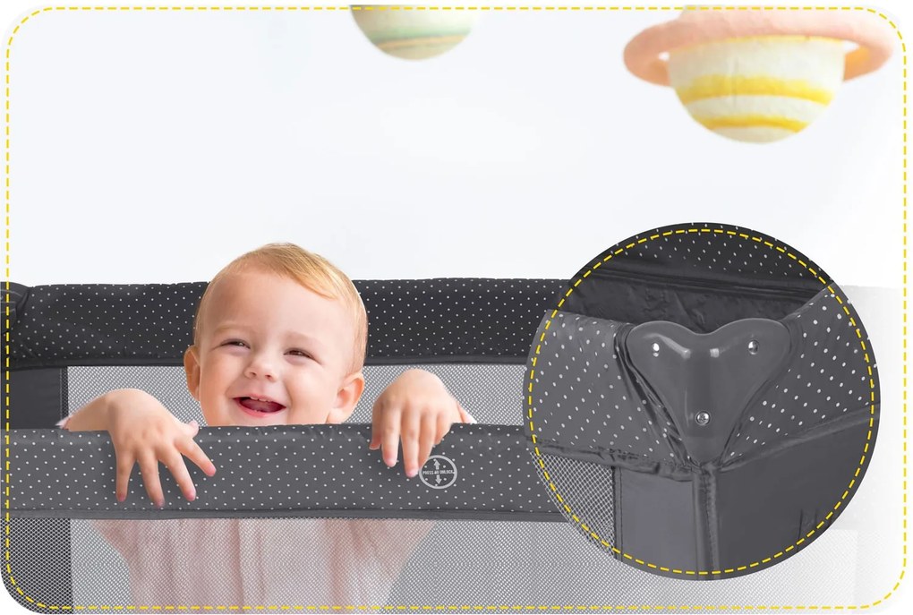 Ricokids Cestovná postieľka + matrac + taška 125 x 65 x 78 cm RK-242 antracit