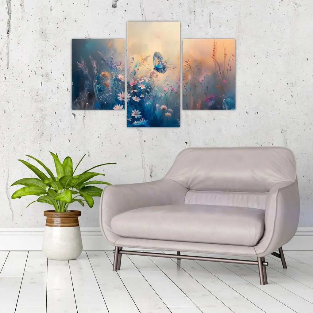 Obraz - Lúka s motýľom (90x60 cm)