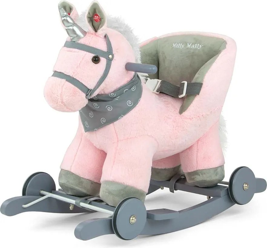 Hojdací koník s melódiou a kolieskami Milly Mally Polly rúžový
