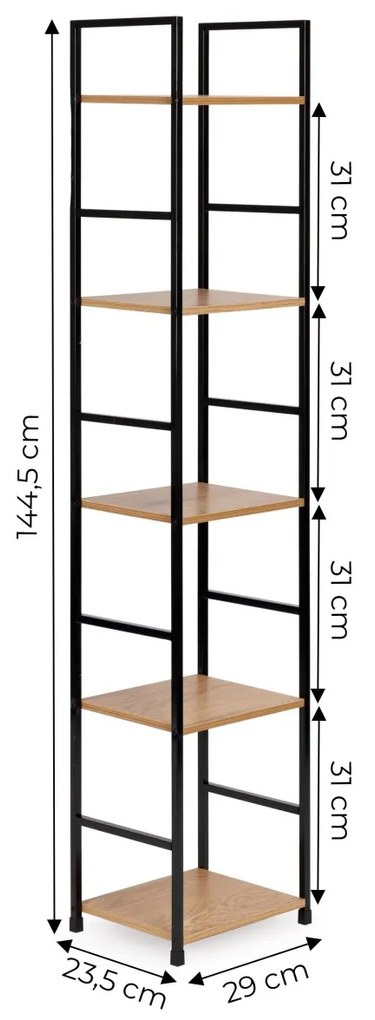 Drevený regál s kovovým rámom Loft 5 políc I