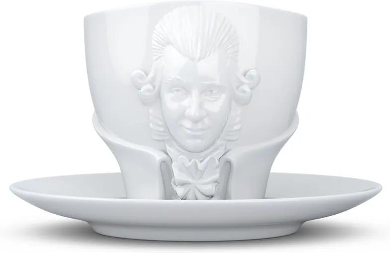 Sada bieleho porcelánového hrnčeka s tanierikom 58products Wolfgang Amadeus Mozart, objem 260 ml