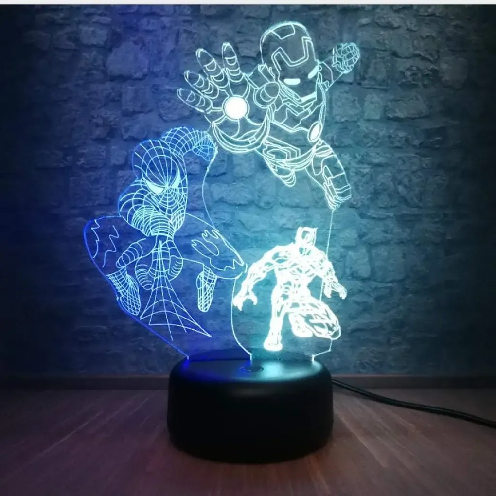 3Dmix 3DL-SL050 – 3D LED nočná lampa - Avengers – Ironman, Spider-man, Batman (Solar)