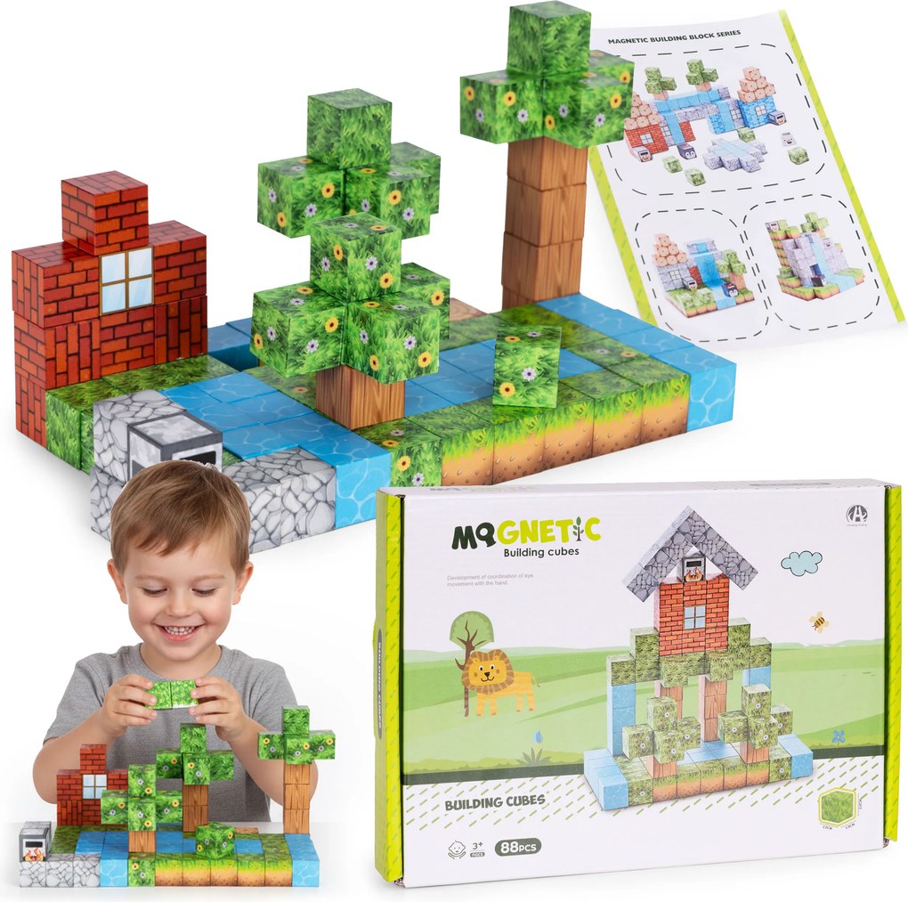MULTISTORE Magnetické kocky 88 dielov – farebná stavebnica pre deti 3+