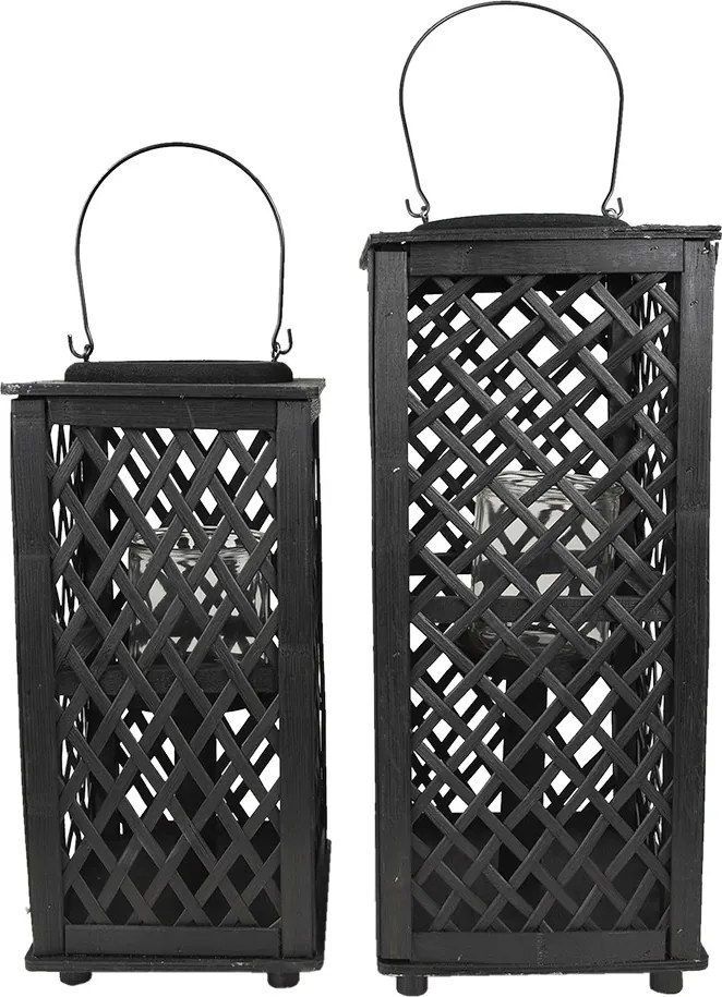 Čierny drevený závesný lampáš Bamboo - 21*21*50 cm