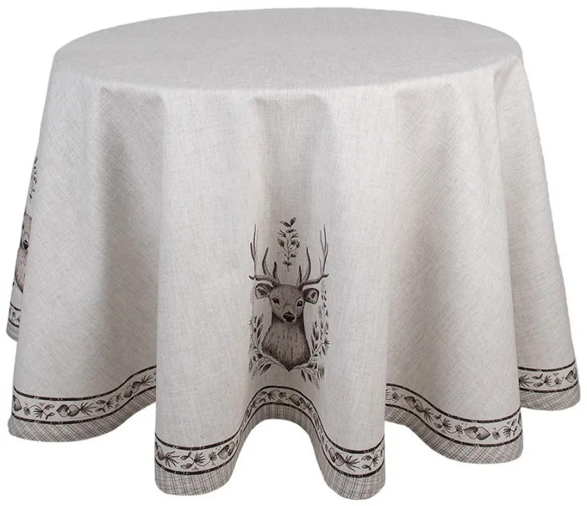 Tablecloth ? 170 Cm Beige Cotton Deer Round Table Cloth - 170,00 cm