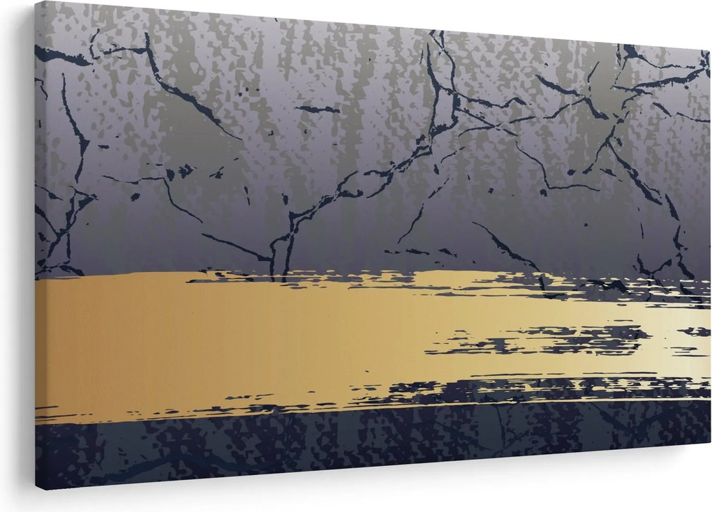 Obraz - Modrá a zlatá abstrakcia N⁰1 (90x60 cm)