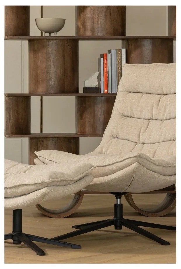 Otočné ženilkové kreslo s podnožkou v prírodnej farbe Kube – WOOOD