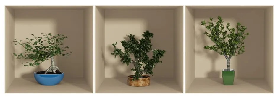 Súprava 3 samolepiek s 3D efektom Ambiance Small Trees