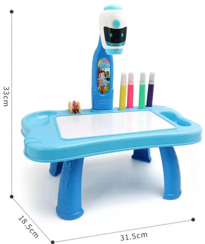 LEAN TOYS Mini projektorový stôl 2v1 s príslušenstvom – Modrý