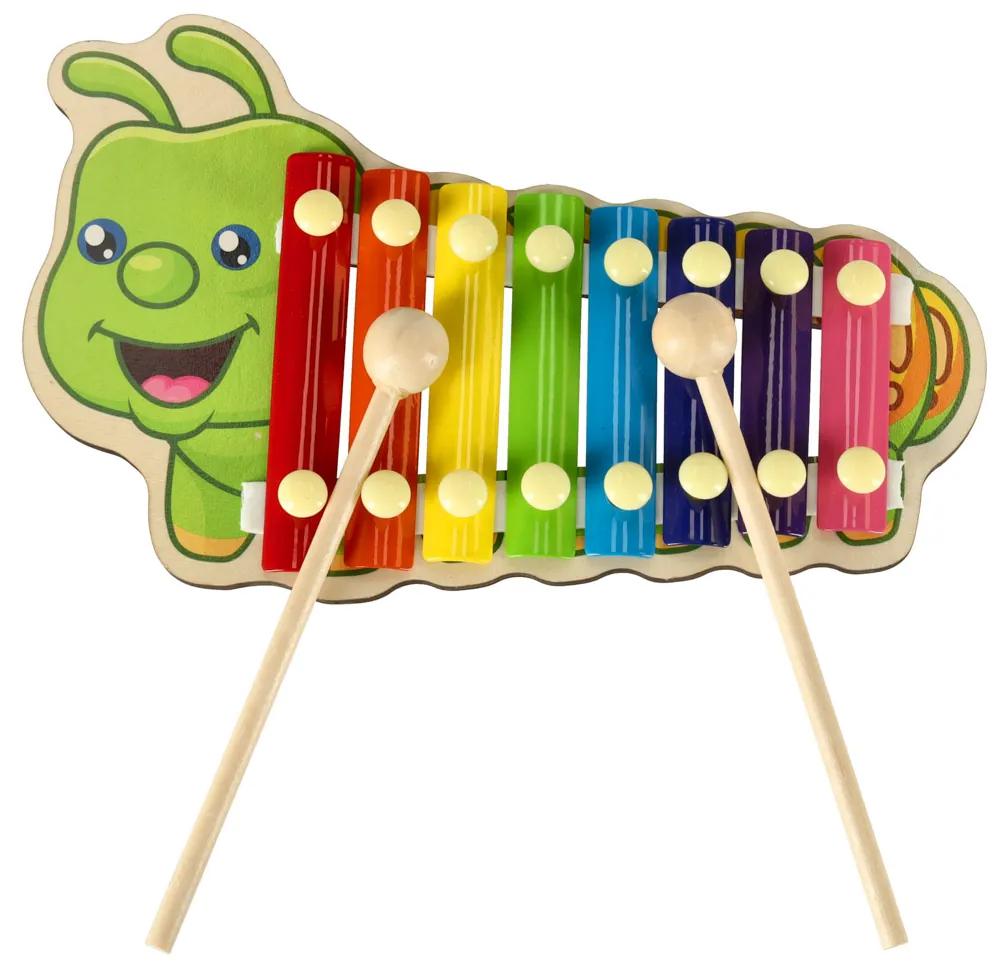 KIK Farebný drevený cimbal pre deti húsenica