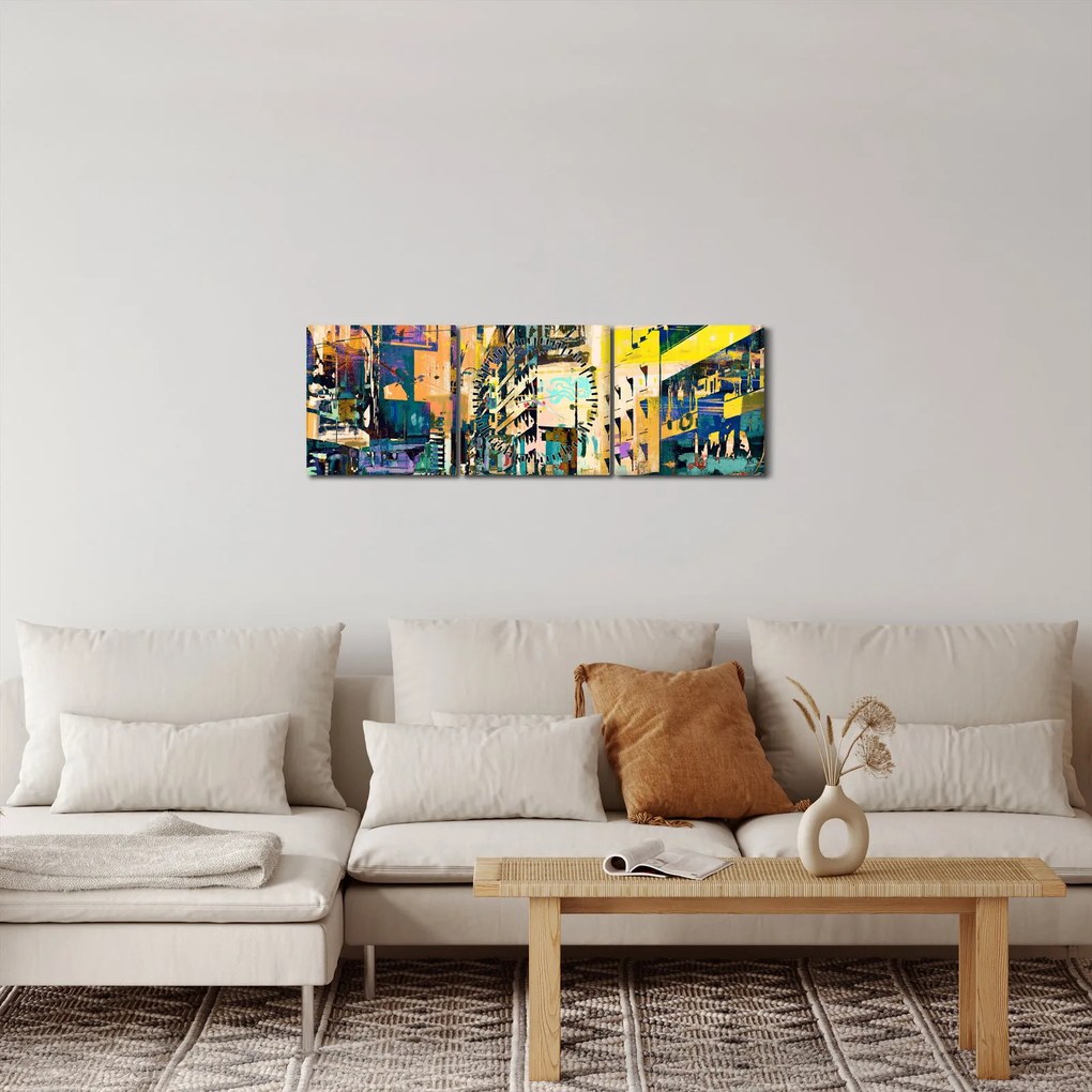 Obraz maľované abstrakcie (s hodinami) (90x30 cm)