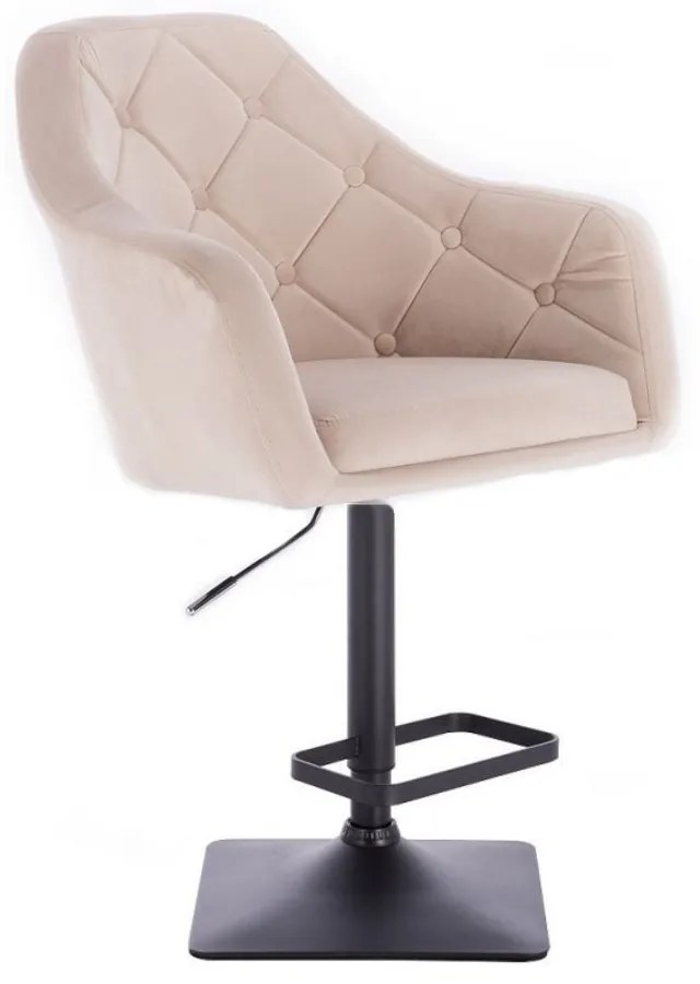 LuxuryForm DESIGN Barová stolička ANDORA VELUR na čiernej hranatej podstave - krémová