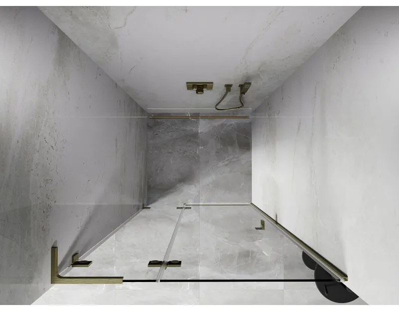Mexen, Mexen Lunar L výklopné sprchové dvere ľavé 85 cm, transparentné, brúsené zlaté - 834L-085-000-55-00-L