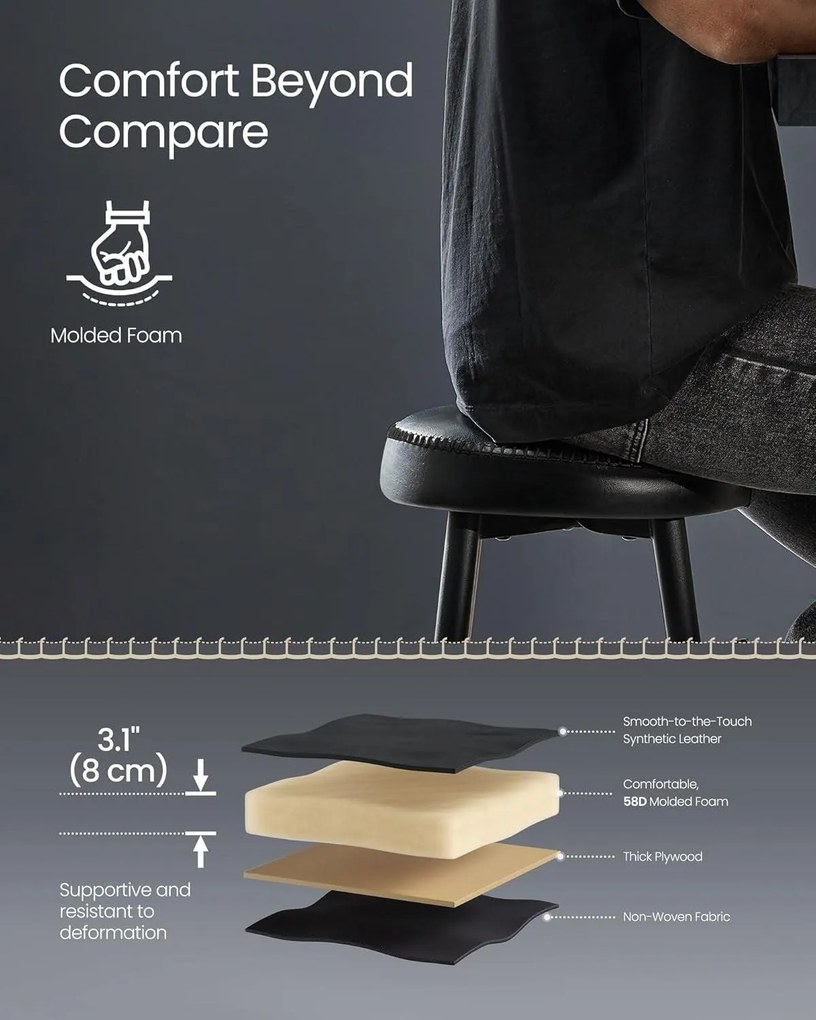 Sada 2 ks barových stoličiek, syntetická koža s prešívaním, čierne