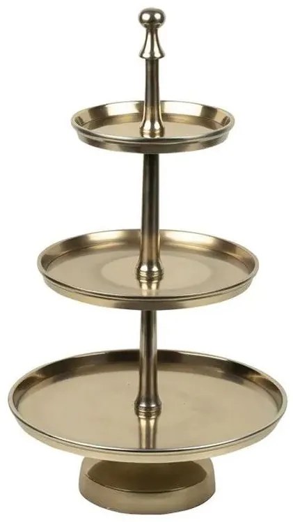 Zlatý antik kovový okrúhly 3-poschodový etažér Fanio - Ø27*48cm