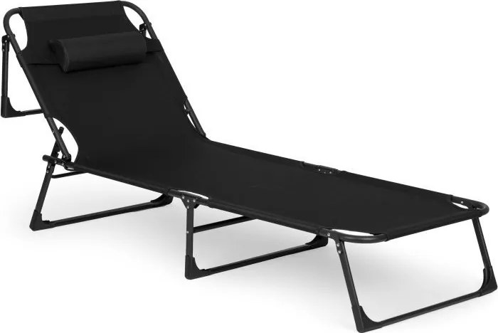 Skladacie záhradné ležadlo s vankúšom, čierne