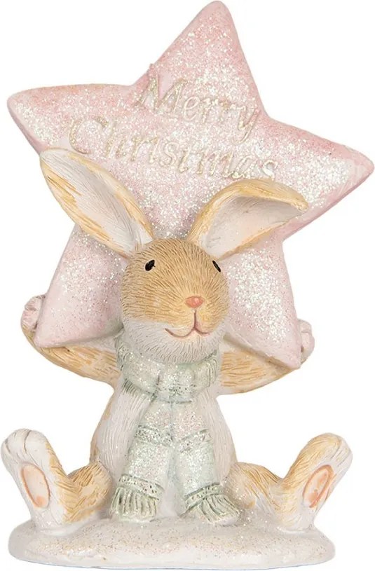 Zimné dekorácie zajačik s hviezdou Merry Christmas - 8*5*11 cm