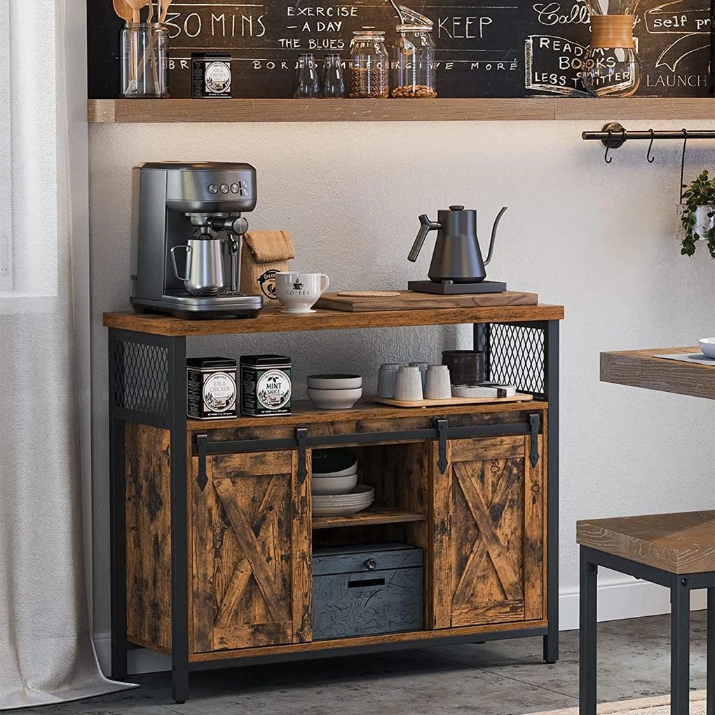 Príborník, Jedálenská skrinka, s posuvnými dvierkami, 33 x 100 x 80 cm, rustikálna hnedá