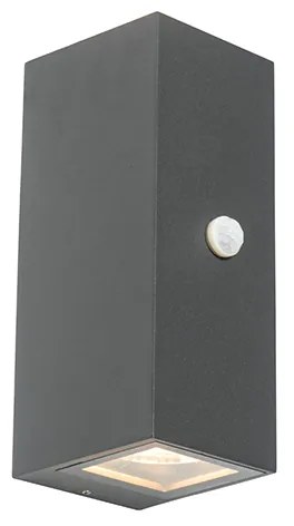 Tmavosivá nástenná lampa s 2 svetlami IP44 s pohybovým senzorom - Baleno