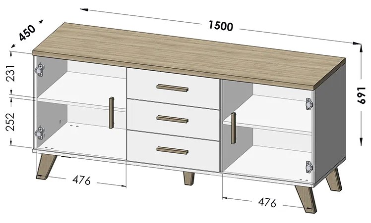 Dizajnová komoda Lora 2D3S