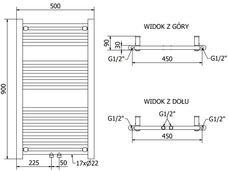 Mexen Mars, vykurovacie teleso 900x500 mm, 292 W, chrómová, W110-0900-500-00-01