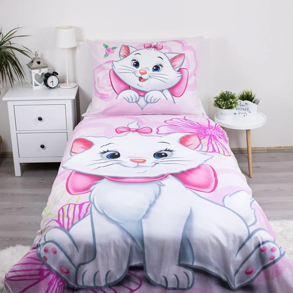 Jerry Fabrics Bavlnené obliečky 140x200 + 70x90 cm - Marie Cat "Pink 03"