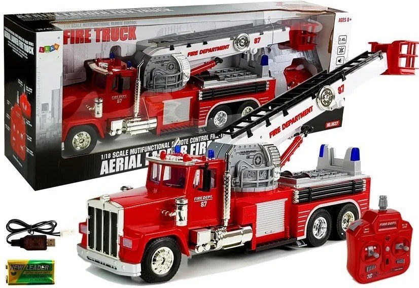 LEAN Toys Hasičské auto 60 cm s vysúvateľným otočným rebríkom, diaľkovým ovládaním, zvukom, sirénou a svetlami