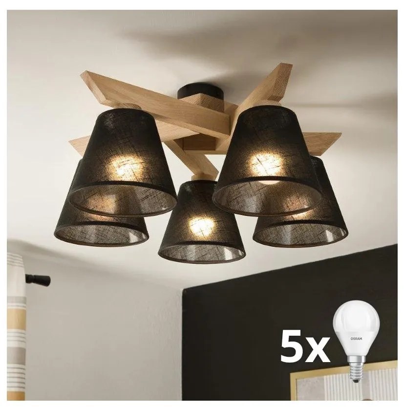 Brilagi - LED  Prisadený luster ANTHONY 5xE14/40W/230V dub/čierna
