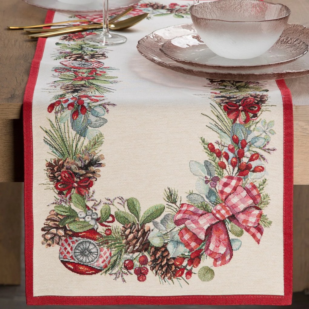 EUROFIRANY VIANOČNÝ GOBELÍNOVÝ BEHÚŇ NA STÔL GARLAND 40X100 CM VZOROVANÝ