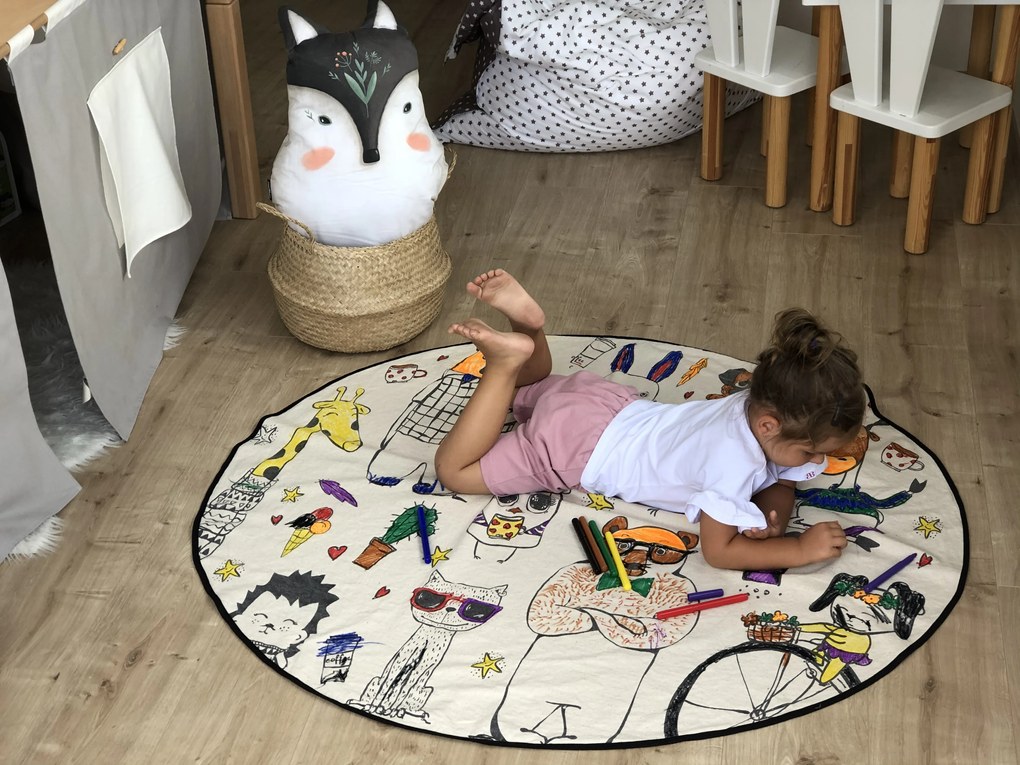 Butter Kings, TRHÁK: KOBEREC - OMAĽOVÁNKY - Happy Friends, 130x130 (priemer) kruh, biela, detská izba