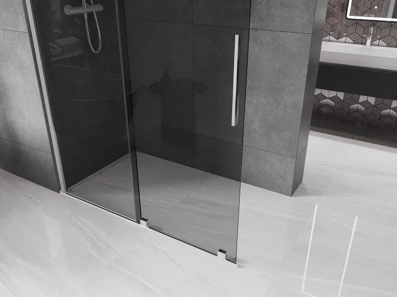Mexen Velar, sprchová zástena s posuvnými dverami Walk-in 160 x 200 cm, 8mm šedé sklo, chrómová, 871-160-000-43-01