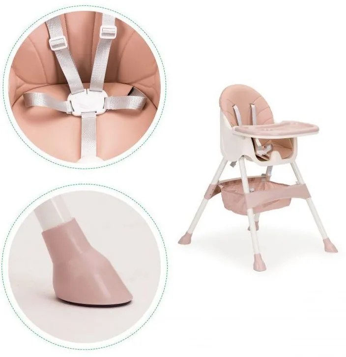 ECOTOYS Detská jedálenská stolička 2v1 Rose